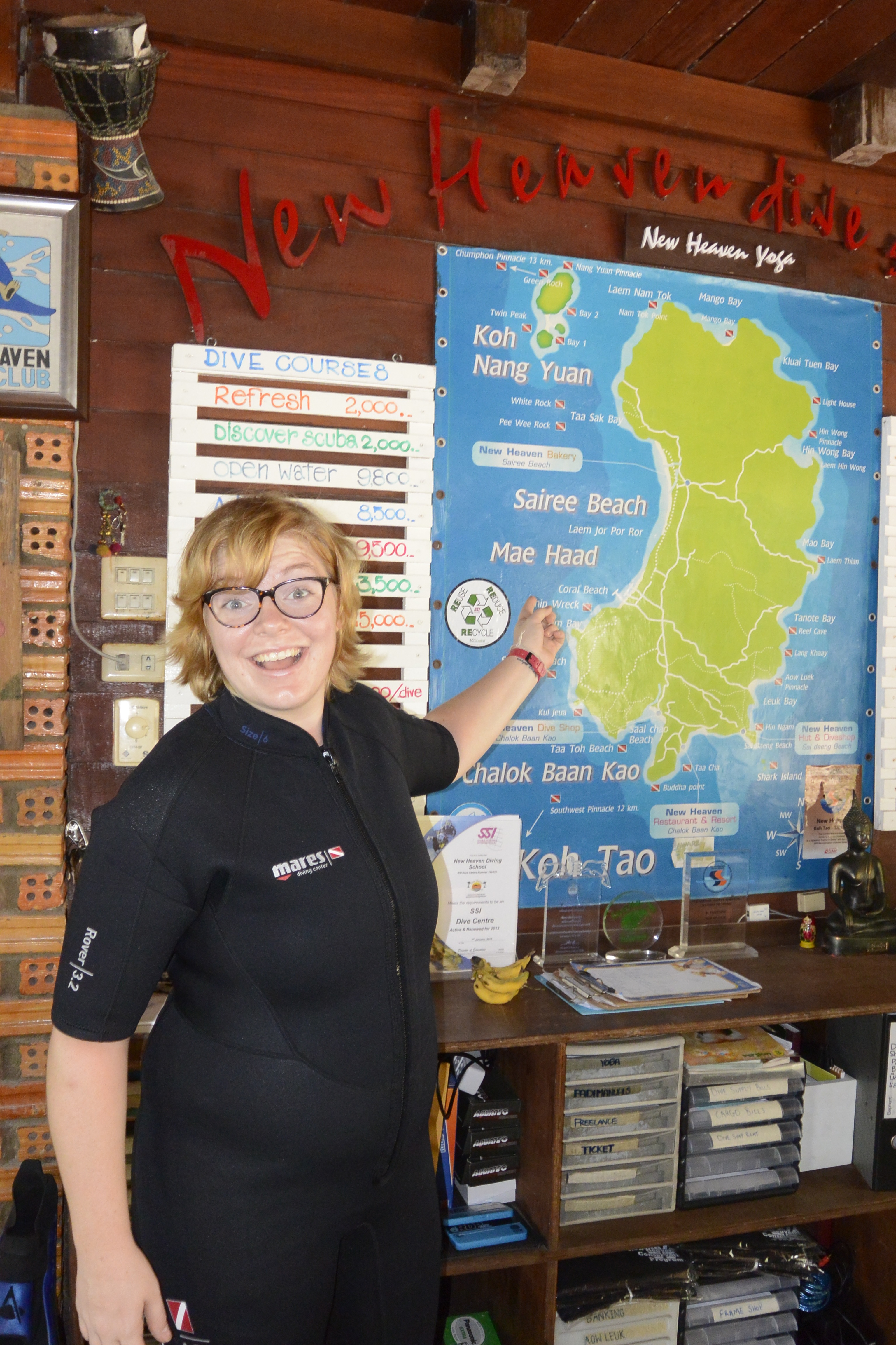That's a map of Koh Tao and me in my wetsuit. We were actually in Chalok Baan Kao on the south end of the island.